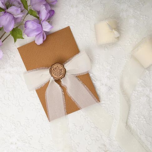 شريط شيفون أبيض كريمي 3 لفات 1.5 بوصة × 7 ياردة شريط حافة متوتر مصنوع يدويًا شريط حرير شيفون للحرف اليدوية وتغليف باقات الزهور وتزيين دعوات الزفاف in Kuwait