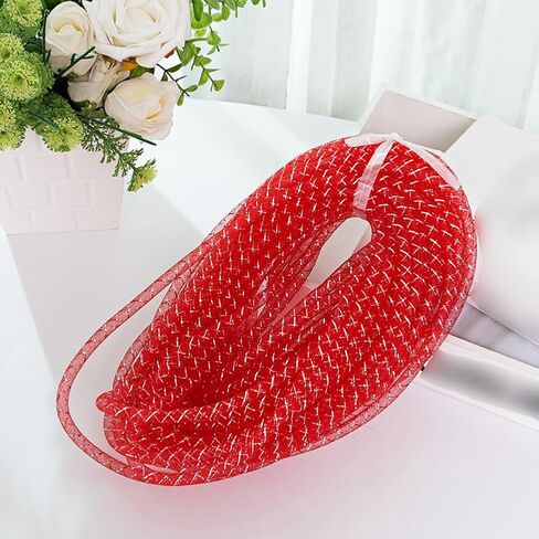 8mm 30 Yards Decorative Flexible Mesh Tube Mesh Tubing Ribbon Glitter Decoration Mesh Tube Long Craft Mesh Tube White in Saudi Arabia