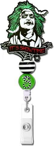 Beetlejuice Badge Reel Badge Holder Retractable Clip, Halloween Badge Reel for Nurse CNA Doctor Office Teacher Student, Cute Funny Badge Reel Alligator Clip Accessories for Beetlejuice Costume in Saudi Arabia