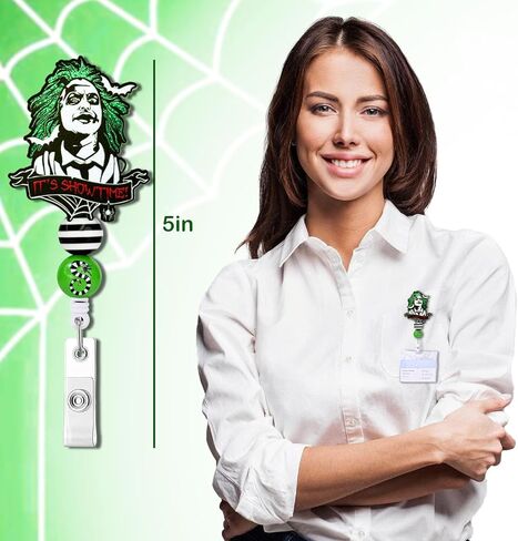 Beetlejuice Badge Reel Badge Holder Retractable Clip, Halloween Badge Reel for Nurse CNA Doctor Office Teacher Student, Cute Funny Badge Reel Alligator Clip Accessories for Beetlejuice Costume in Saudi Arabia