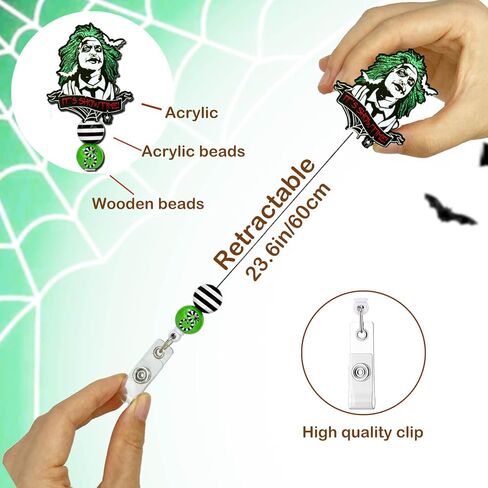 Beetlejuice Badge Reel Badge Holder Retractable Clip, Halloween Badge Reel for Nurse CNA Doctor Office Teacher Student, Cute Funny Badge Reel Alligator Clip Accessories for Beetlejuice Costume in Saudi Arabia