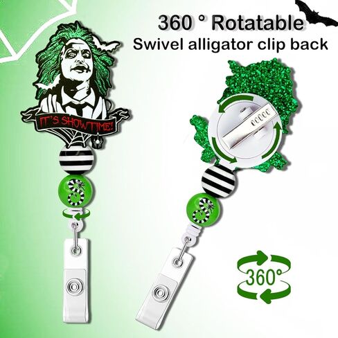 Beetlejuice Badge Reel Badge Holder Retractable Clip, Halloween Badge Reel for Nurse CNA Doctor Office Teacher Student, Cute Funny Badge Reel Alligator Clip Accessories for Beetlejuice Costume in Saudi Arabia
