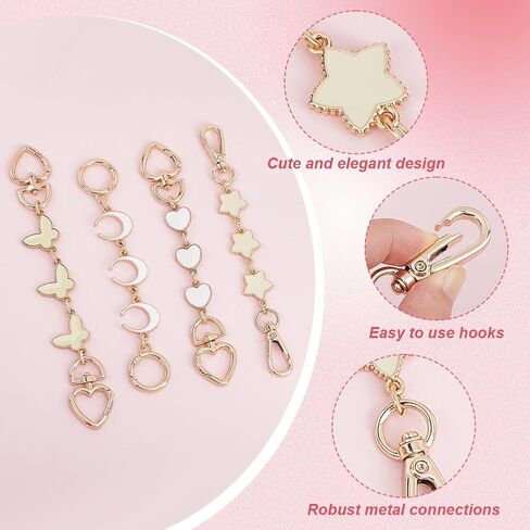 WEBEEDY 4 Styles Bag Extender Chain Purse Extender Chain with Metal Buckles Moon Star Heart Butterfly Chains for Purse Handbags Shoulder Bag Chain Replacement Accessories in Saudi Arabia