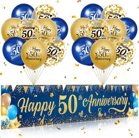 Happy Anniversary Decorations Banner White Gold Happy Anniversary Yard Banner Sign with 18pcs Happy Anniversary Balloons Confetti Set for Men Women Wedding Anniversary Decorations Party Supplies Decor in Kuwait