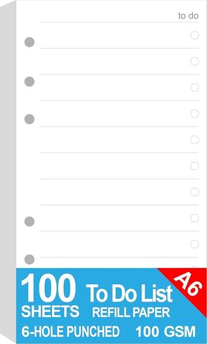 200 Sheets A6 Lined Paper for Filofax Personal Binder Planner, White 100gsm Ruled Pages, 6 Hole Punched, 3.75 x 6.75 Inch in Kuwait