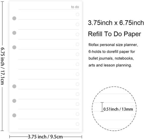 200 Sheets A6 Lined Paper for Filofax Personal Binder Planner, White 100gsm Ruled Pages, 6 Hole Punched, 3.75 x 6.75 Inch in Kuwait