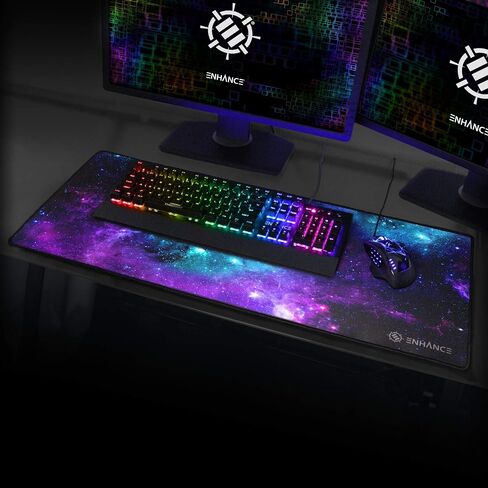 ENHANCE Extended Gaming Mouse Pad, XL Mouse Mat, Desk Accessories - Anti-Fray Stitching and Low-Friction Tracking Surface, Non-Slip Backing for Professional eSports - Dimensions: 80 x 32.5 cm - Galaxy in Kuwait