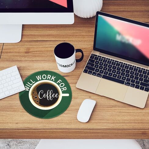 لوحة ماوس مستديرة للديكور المكتبي، ستعمل مع لوحة ماوس القهوة، حافة مخيطة 8.7 بوصة، قاعدة مطاطية غير قابلة للانزلاق، ملحقات مكتب ديكور المنزل والمكتب، لهدايا العمل لزملاء العمل والأصدقاء والزعيم in Kuwait