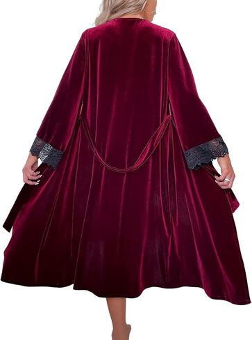 Rubruan Women's Long Velvet Lace Robe Robes For Women Soft Warm Bathrobe with Loose Sleepwear Nightgown Comfort in Kuwait