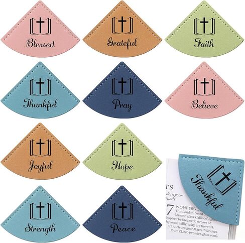 10 Pcs Christian Leather Bookmarks Corner for Bible Page Corner Inspirational Bookmarks Religious Christian Gifts for Church Supplies Reading Rewards Giveaways(Morandi) in Kuwait