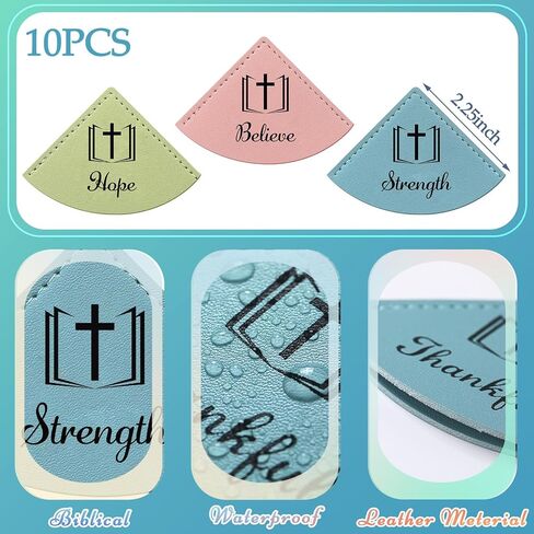 10 Pcs Christian Leather Bookmarks Corner for Bible Page Corner Inspirational Bookmarks Religious Christian Gifts for Church Supplies Reading Rewards Giveaways(Morandi) in Kuwait