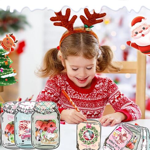 AZEEBOI 48 Pack Christmas Treat Bags - Small Christmas Gift Bags DIY Mason Jar Cards, Pink Christmas Party Decorations Candy Bags Favors for School Classroom Kids in Saudi Arabia