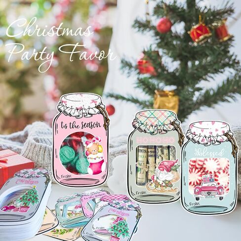 AZEEBOI 48 Pack Christmas Treat Bags - Small Christmas Gift Bags DIY Mason Jar Cards, Pink Christmas Party Decorations Candy Bags Favors for School Classroom Kids in Saudi Arabia