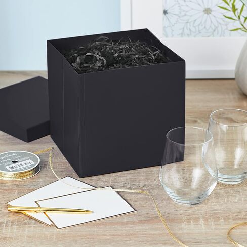 Hallmark Medium Gift Box with Lid and Shredded Paper Fill (Black 7 inch Box) for Weddings, Graduations, Birthdays, Father's Day, Groomsmen Gifts, All Occasion in Saudi Arabia