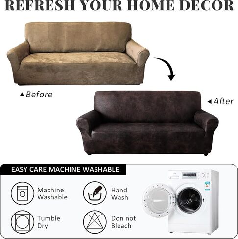 Oversized Sofa Cover for Home Décor, Soft 3 Cushion Couch Cover for Sofa, Leather-Like Spandex Slipcover, 1-Piece Couch Cover for Dogs/Cats (Oversized Sofa，Brown) in Kuwait
