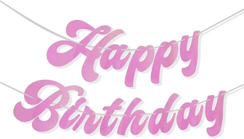 HOUSE OF PARTY Pre-Strung Happy Birthday Banner-No DIY | 6 Feet Pink Shiny Iridescent Happy Birthday Letters Banner Sign, Birthday Hanging Garland Decorations Party Supplies for Girls Women in Saudi Arabia