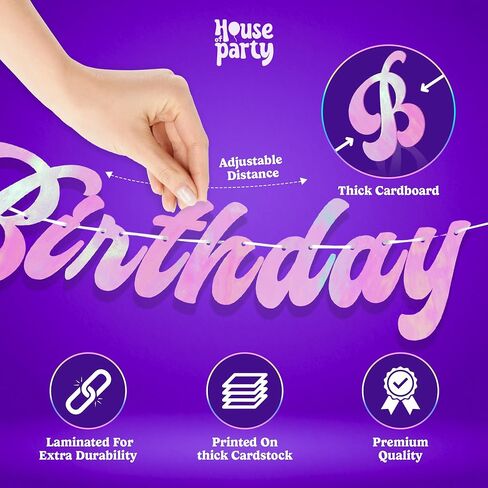 HOUSE OF PARTY Pre-Strung Happy Birthday Banner-No DIY | 6 Feet Pink Shiny Iridescent Happy Birthday Letters Banner Sign, Birthday Hanging Garland Decorations Party Supplies for Girls Women in Saudi Arabia