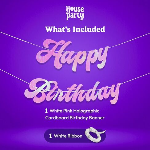 HOUSE OF PARTY Pre-Strung Happy Birthday Banner-No DIY | 6 Feet Pink Shiny Iridescent Happy Birthday Letters Banner Sign, Birthday Hanging Garland Decorations Party Supplies for Girls Women in Saudi Arabia