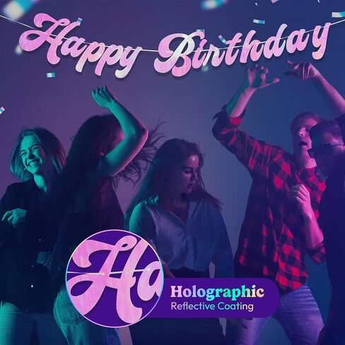 HOUSE OF PARTY Pre-Strung Happy Birthday Banner-No DIY | 6 Feet Pink Shiny Iridescent Happy Birthday Letters Banner Sign, Birthday Hanging Garland Decorations Party Supplies for Girls Women in Saudi Arabia