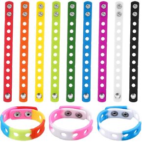 Vin Beauty 12 Pcs Silicone Wristbands Adjustable Charm Bracelets Colorful Bracelets with Holes 7 Inch Rubber Band for Swimming Identify Shoe Birthday Presents (12 Colors)