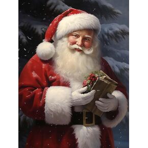 Reofrey DIY Diamond Art Painting Kits for Adults Santa Claus, Diamond Art Christmas Full Drill Round Rhinestone, Cross Stitch Embroidery Canvas for Crafts Home Decor 12x16inch/30x40cm