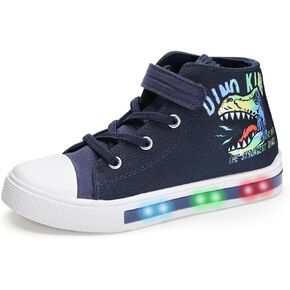 FUNCOO PLUS Girls Boys Sneakers Kids High Top Light Up Shoes Toddler Casual Lightweight Canvas Shoes