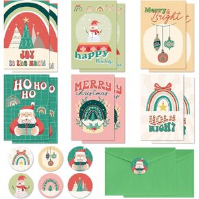 120pcs Boho Christmas Cards Bulk with Envelopes Retro Holiday Greeting Cards Set Santa Snowman Groovy Merry Christmas Tree Gift Cards for Xmas Season Festival Winter Holiday Party Supplies Decorations