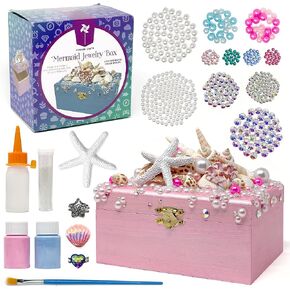 Pinwheel Crafts Mermaid DIY Jewelry Box Kit for Girls Ages 4+ - 530Pc Make Your Own Jewelry Box, Girls DIY Craft Kits - Mermaid Craft Gifts for Girls - Painting Arts and Crafts for Girls 4-6 7 8 Years