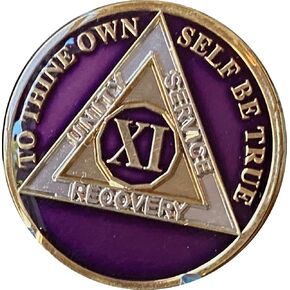 Ranger Industries 11 Year AA Medallion Metallic Purple Tri-Plate Sobriety Chip XI