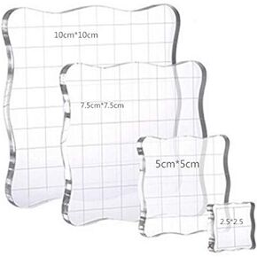 4 Pieces/Set Stamp Blocks with Grid and Grip, Acrylic Clear Stamping Blocks Set for Scrapbooking Crafts Card Making, Assorted Sizes