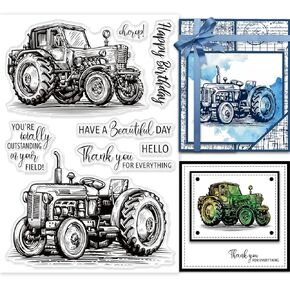 GLOBLELAND Vintage Tractor Clear Stamps for DIY Scrapbooking Retro Tractor Silicone Clear Stamp Seals for Cards Making Photo Album Journal Home Decoration