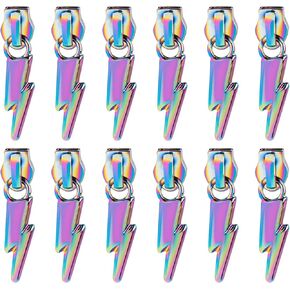 Framendino, 12 Pack Metal Zipper Pulls #5 Lightning Shaped Rainbow Zipper Pull Replacement Zipper Sliders for Purse Bag Luggage