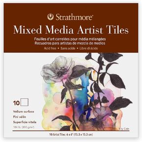 لوحة ورقية للوسائط المختلطة من سلسلة Strathmore 400، ثقيلة الوزن (184 رطل/300 جرام)، غلاف لاصق، 10 ورقات، 6x6 بوصة، عدد واحد