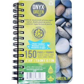 Onyx and Green Notebook, 3 x 5 Inches, Side Coil, 75 Ruled Sheets, Stone Paper, (6700)