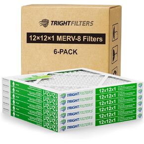 TRIGHTFILTERS 12x12x1 Air Filter 6 Pack, Durable MERV 8 Pleated Home HVAC AC Furnace Filters, Lightweight Compact Air Conditioner Filter Replacement