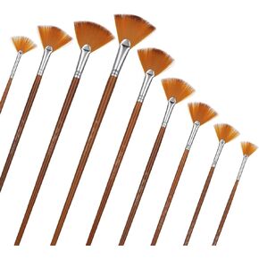 Artist Fan Paint Brush Set of 9 Fan Paint Brushes Soft Anti-Shedding Nylon Hair Long Wood Handle Painting Brush Comfortable Holding Artist Acrylic Paint Brushes for Watercolor Oil Gouche Painting