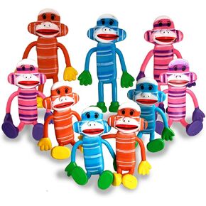 ArtCreativity 4 Inch Bendable Sock Monkey Toys - Set of 12 - Flexible Plastic - Birthday Party Favors for Boys and Girls - Stress Relief Fidget Toys for Kids