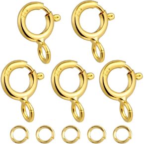 5MM Spring Ring Clasp for Jewelry Making - 925 Sterling Silver Necklace Clasps and Closures with Open Jump Rings, Thicken Style Jewelry Clasps Suitable for Jewelry Making (Silver)