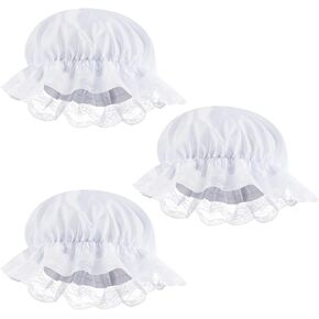 White Mob Cap Costume Pioneer Bonnet Women's Colonial Bonnet Lace Frilly Grandma Night Hat Accessories
