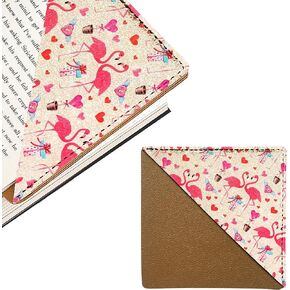 Leather Bookmarks for Women, Unique Book Accessories for Reading Lovers, Corner Page Markers for Women Valentine's Day Gifts Girls Boys Mom Kids Birthday Gifts (Flamingo, 3.5"L x 3.5"W)
