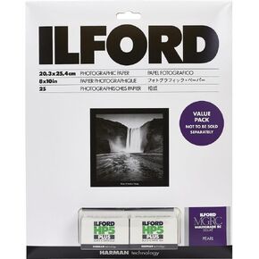 Ilford Multigrade V RC Deluxe Glossy Surface Black & White Photo Paper and 2X HP5 Plus 35mm Film Roll Value Pack, 190gsm, 8x10, 25 Sheets