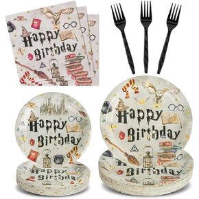 200Pcs Magical Party Plates Supplies,Magical Wizard Party Paper Plates,Napkins,and Forks Kit for Baby Shower Party Boy Girl Birthday Party Decoration,Serve 50