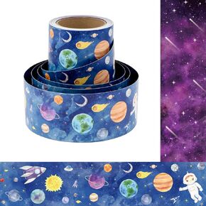 Planet Space Bulletin Board Border Double-Sided Watercolor Straight Border Trim for Classroom Decoration Bulletin Board Whiteboard 36ft
