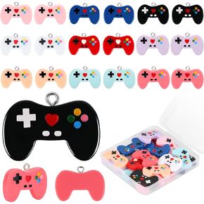 18 Pcs Video Game Controller Charms, 9 Colors Video Game Controller Pendant Key Ring Colorful Resin Video Game Beads for Women DIY Jewelry Making Video Game Party Favors Keychains
