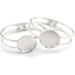 Lind Kitchen 2pcs Silver Bangle Cabochon Bezel Blank Tray Bracelets DIY Making 25mm