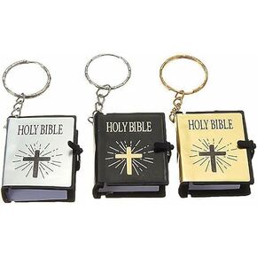 3 Pcs Bible Keychain, Mini Book Key Bible Covers, Handbag Pendant Xmas Gift, Key Chains Rings Religious Gift, Car Keychain, Decorations, Bible Covers (Black Silver Gold)