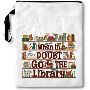 When in Doubt Go to The Library Book Club Gifts Bag, Book Sleeves with Zipper, 11x9 Inch Washable Book Covers for Paperbacks, Book Cover Bag Gifts for Women Librarian Reader Bookish Bibliophile, A016