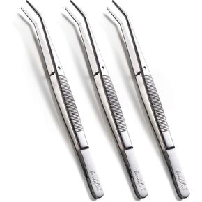 Beaditive 6-inch Sewing Machine Tweezers Set (3-PC) Serrated Bent Tips | Professional Grade, High Precision | Stainless Steel