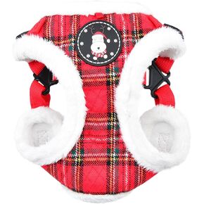 Puppia Blitzen Comfort Dog Harness Step-in Warm Winter Christmas Holiday Harness for Small and Medium Dog, Checkered Red, Medium