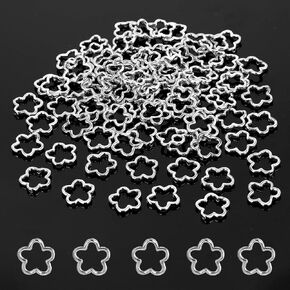 100 PCS Hollow Flower Beads 15mm Flower Bead Frames for Jewelry Making Metal Silver Flower Beads Frames Spacer Charms Flower Beads for Bracelets Beading Accessories DIY Earrings Craft